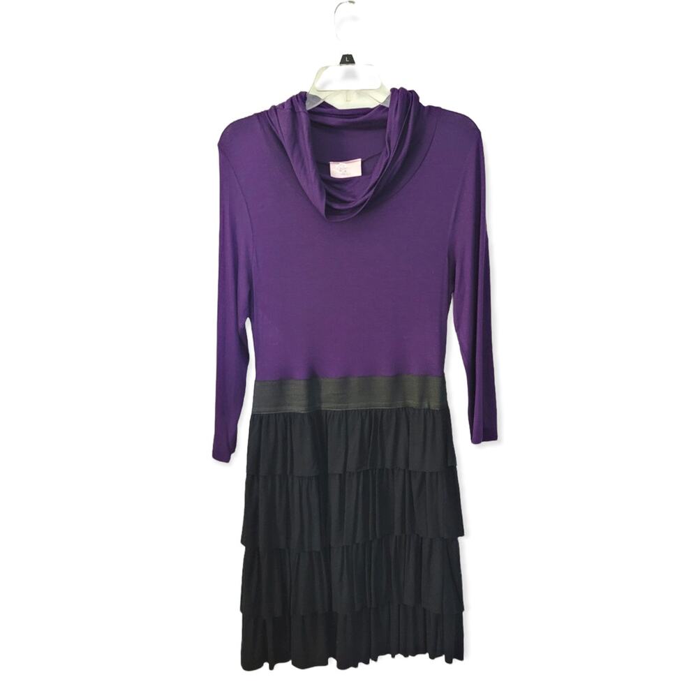 Romeo and Juliet Couture Purple and Black Long Sleeve Tiered Ruffle Dress‎ Large
